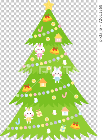 かわいいオーナメントのクリスマスツリーのイラスト素材