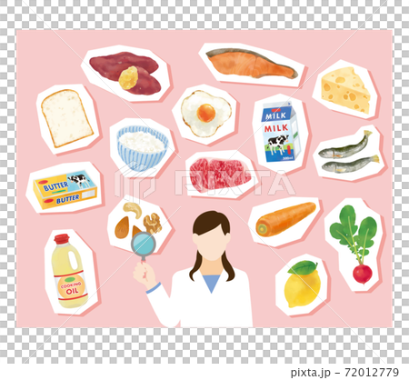 五大栄養素と栄養士のおしゃれなベクターイラスト 72012779