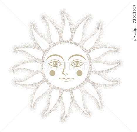 可愛い顔の太陽 点描タイプモノクロのイラスト素材