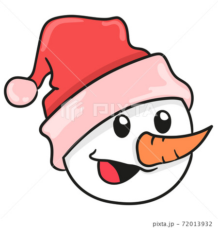 laughing snowman head wears santa hat - Stock Illustration [72013932] -  PIXTA