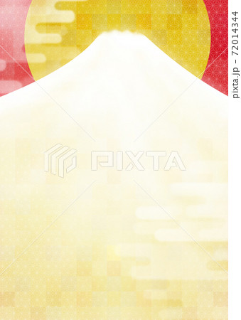 キャッチコピーの映える金色の富士山と初日の出の年賀背景イラスト縦 他色バリエーション有のイラスト素材