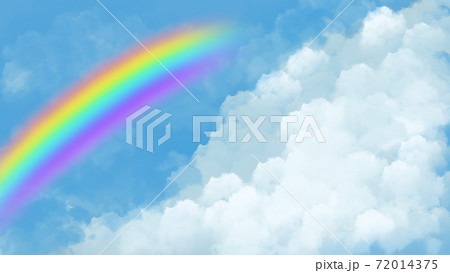 大きな虹とモクモクの大きな白い雲の爽やかな青空の抽象的な背景イメージ素材のイラスト素材