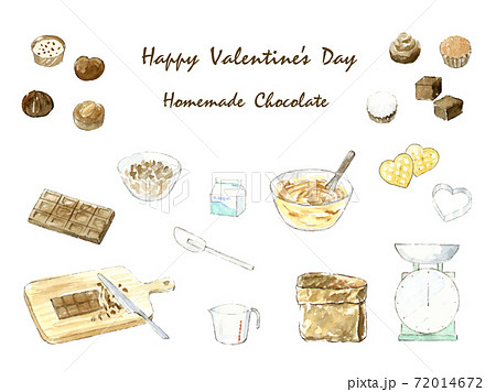 バレンタインデー　手作りチョコレート　水彩イラストセット 72014672