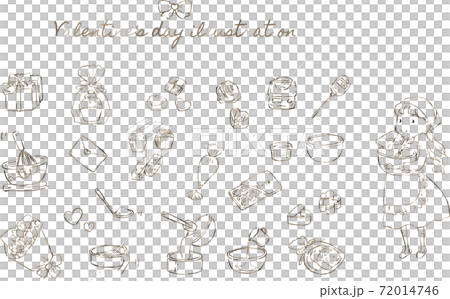 お菓子を作る女の子とバレンタインデーのイラストセット 72014746