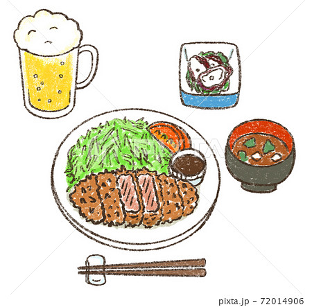 とんかつ ビール付きのイラスト素材