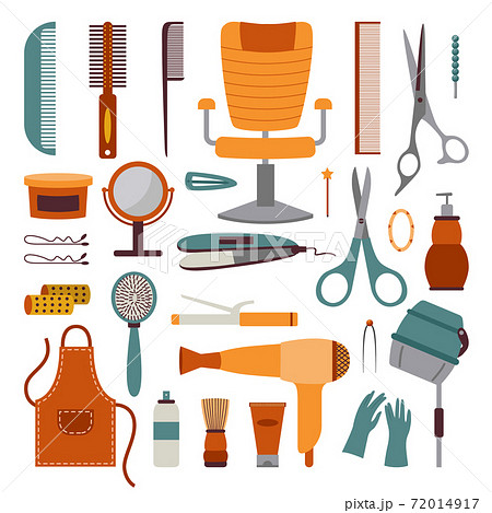 Hair Style Objects Or Hairdresser Tools Flat のイラスト素材