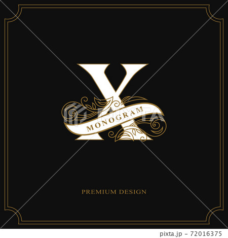 Elegant letter X. Calligraphic beautiful logo with tape for labels. Graceful style. Vintage drawn emblem for book design, brand name, business card, Restaurant, Boutique, Hotel. Vector illustration 72016375