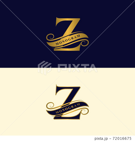Gold letter Z. Calligraphic beautiful logo with tape for labels. Graceful style. Vintage drawn emblem for book design, brand name, business card, Restaurant, Boutique, Hotel. Vector illustration 72016675