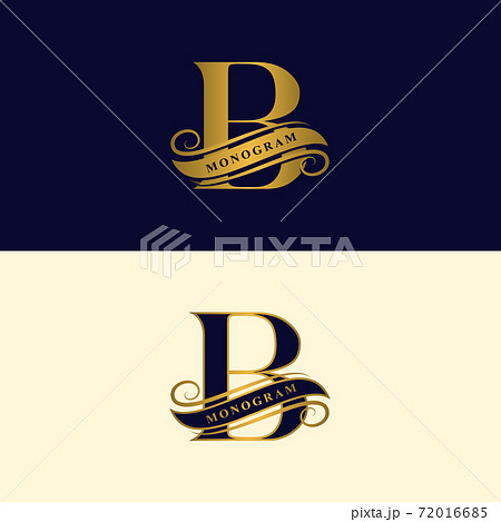 Gold letter B. Calligraphic beautiful logo with tape for labels. Graceful style. Vintage drawn emblem for book design, brand name, business card, Restaurant, Boutique, Hotel. Vector illustration 72016685