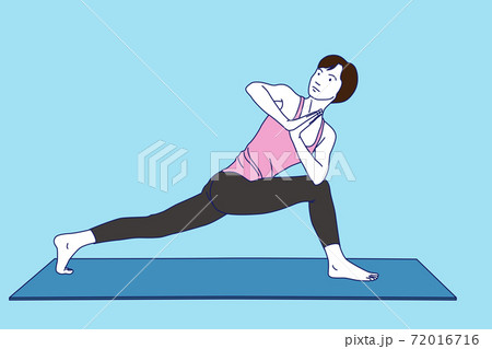 ヨガをする女性  ねじった体側を伸ばすポーズ 72016716