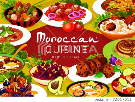 Moroccan cuisine vector poster of food Morocco 72017012
