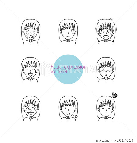 色々な表情をする女性のシンプルなアイコンのセットのイラスト素材