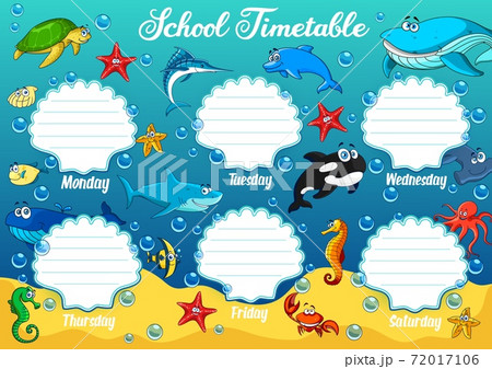 School timetable with underwater cartoon animals School timetable with underwater cartoon animals 72017106