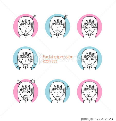 色々な表情をする女性のシンプルなアイコンのセットのイラスト素材