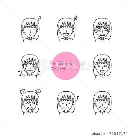 色々な表情をする女性のシンプルなアイコンのセットのイラスト素材