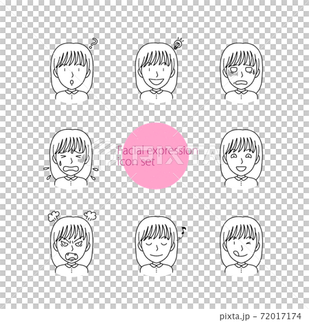 色々な表情をする女性のシンプルなアイコンのセット 72017174