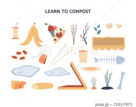 Vector flat illustration of a set of organic waste for composting. 72017973