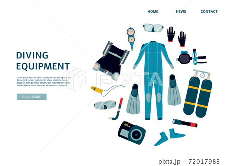Vector illustration of equipment for scuba diving a landing page template 72017983