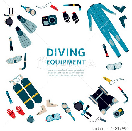 Diving equipment salling and rental banner template, flat vector illustration. 72017996
