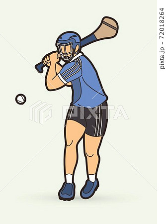 Hurling sport player action. Irish Hurley sport cartoon graphic vector. 72018264