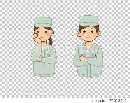 Men and women in work clothes worried with their arms crossed Men and women in work clothes worried with their arms crossed 72018342