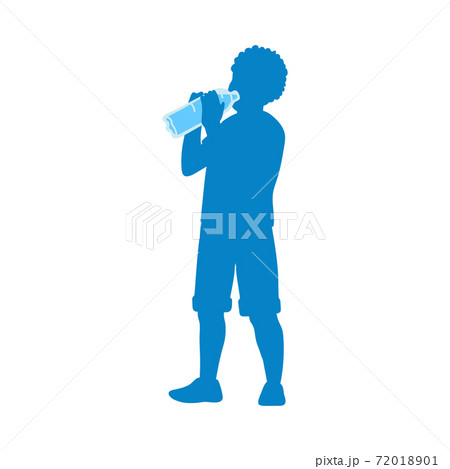 Silhouette of boy drinking water from bottle flat vector illustration isolated. 72018901