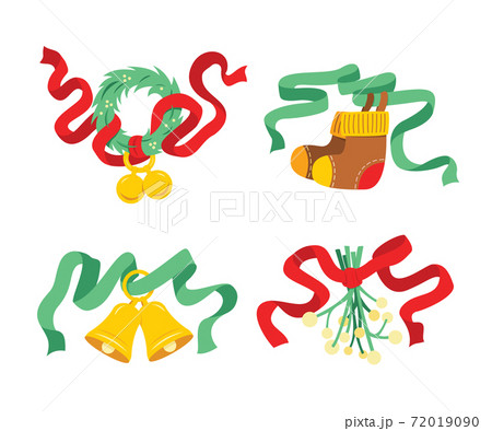 Four Elements are Wreath, Stocking, Golden Bells and Mistletoe for the Christmas's Decoration. 72019090