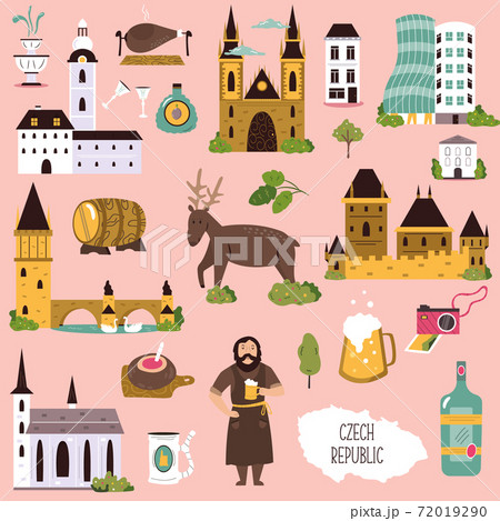Big collection of famous landmarks of Czech Republic. Vector illustration 72019290