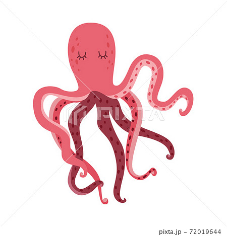 Pink cartoon octopus sleeping isolated on white background. Pink cartoon octopus sleeping isolated on white background. 72019644