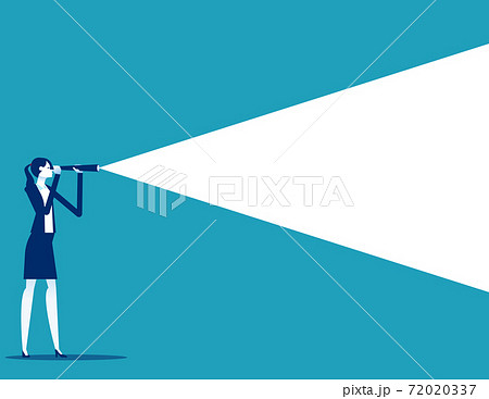 Businesswoman using telescope to look into the distance. Business vision concept Businesswoman using telescope to look into the distance. Business vision concept 72020337
