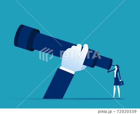 A businesswoman using a telescope. Expansion looking for investment. Big Hand and Big telescope A businesswoman using a telescope. Expansion looking for investment. Big Hand and Big telescope 72020339