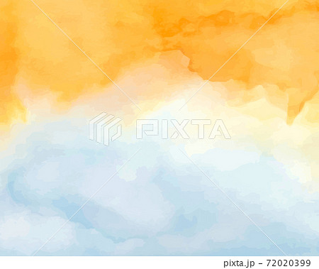 水彩の背景 オレンジ 水色 青 空 にじみ ぼかし 絵の具 フレーム テクスチャのイラスト素材 7399