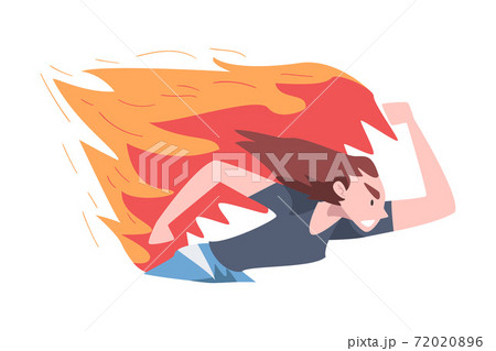 Running Burning Girl, Stress, Burnout, Emotional Problems Concept Cartoon Style Vector Illustration 72020896