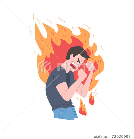 Burning Man in Rage, Stress, Burnout, Emotional Problems Concept Cartoon Style Vector Illustration Burning Man in Rage, Stress, Burnout, Emotional Problems Concept Cartoon Style Vector Illustration 72020902