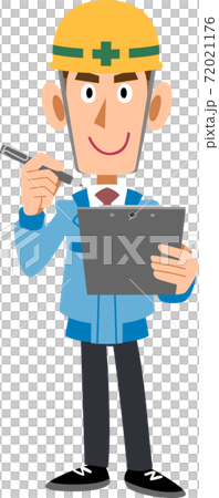 有剪貼板和筆的建築工人人 72021176