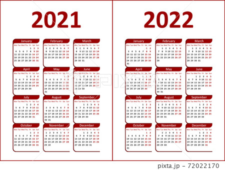 Calendar 2021, 2022. Week starts on Monday 72022170