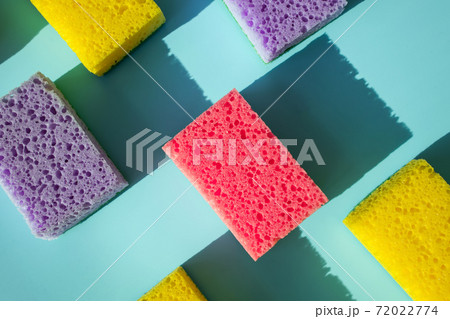 Pponges for washing dishes on blue background Pponges for washing dishes on blue background 72022774