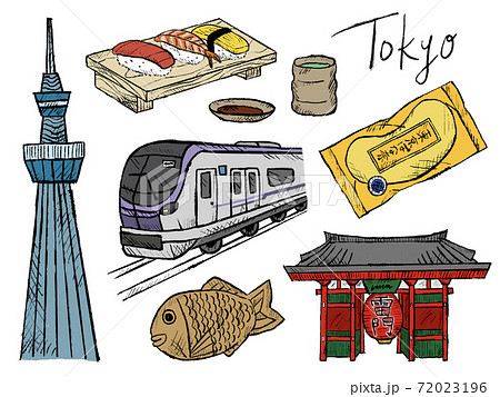 東京やスカイツリーの手書きイラストイメージのイラスト素材