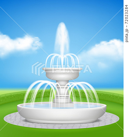 Fountain In Garden Water Jet Splashes Spray On のイラスト素材