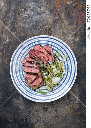Traditional Italian barbecue dry aged fillet steak with vegetable 72023745