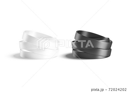 Blank black and white silicone wristband stack mockup, isolated Blank black and white silicone wristband stack mockup, isolated 72024202