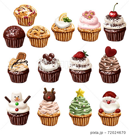 Various Kinds Of Cupcake Illustration Material Set Stock Illustration