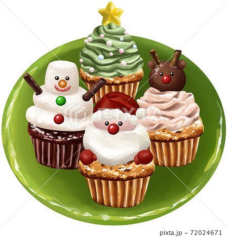 クリスマスイメージのカップケーキ盛り合わせ のイラスト素材