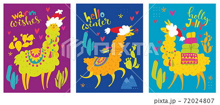 Christmas posters with alpaca or lama characters and wishes. Christmas posters with alpaca or lama characters and wishes. 72024807