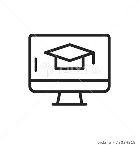 Distance learning black line icon. Online training courses. Home leisure. Isolated vector element. Distance learning black line icon. Online training courses. Home leisure. Isolated vector element. 72024819