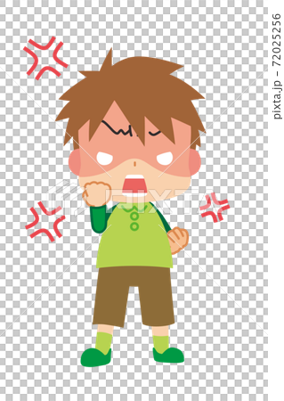 拳を握りしめて怒り狂う可愛い小さな男の子 72025256