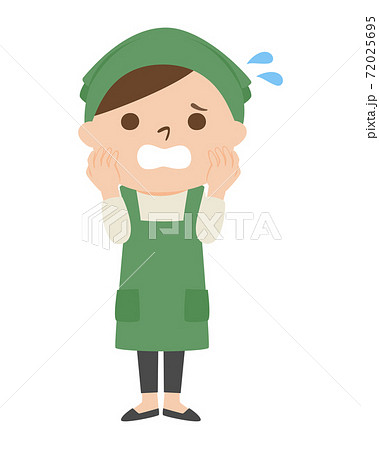 エプロンをつけた女性 トラブルに焦ってる女性のイラスト のイラスト素材