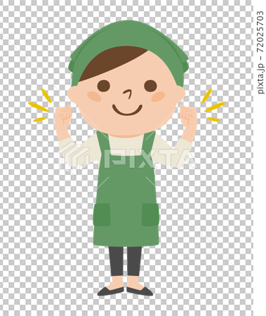 A smiling woman in an apron. Illustration of a motivated and energetic woman. A smiling woman in an apron. Illustration of a motivated and energetic woman. 72025703