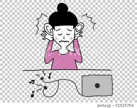 Monochrome woman whose ears hurt by telework Monochrome woman whose ears hurt by telework 72025763