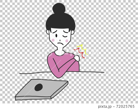 Monochrome woman whose shoulder hurts due to telework Monochrome woman whose shoulder hurts due to telework 72025765
